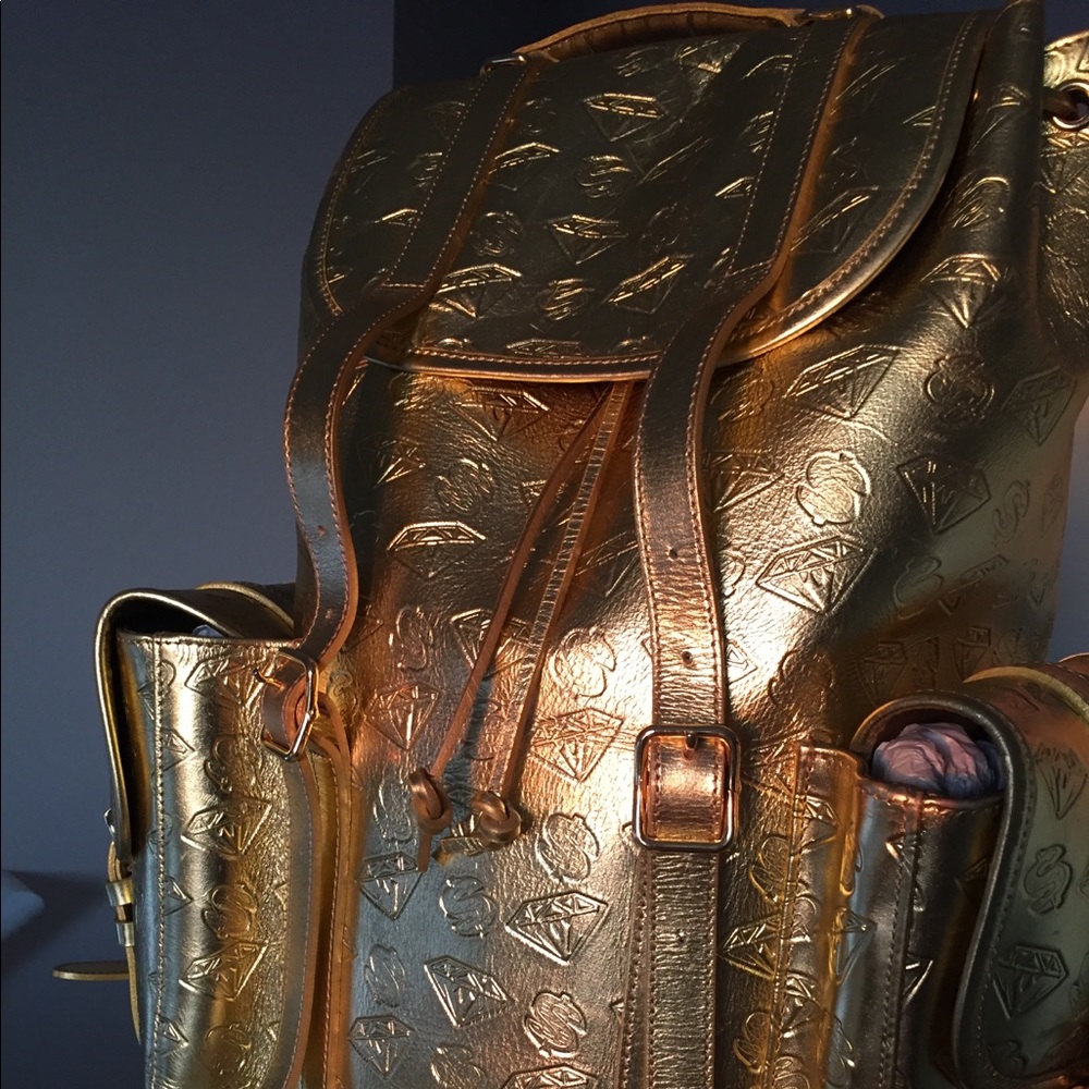 Billionaire boys club Gold Leather Rucksack.